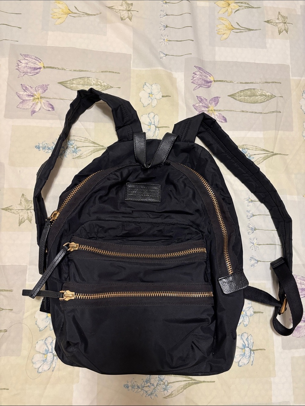 Marc Jacobs Black Nylon Backpack with Gold Zippers